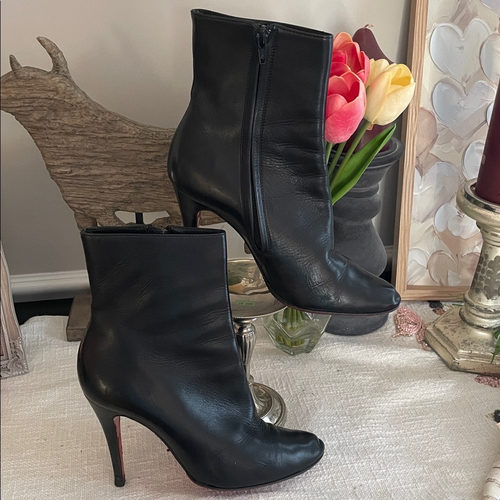 Christian Louboutin Black Leather Pointed-Toe Ankle Boots